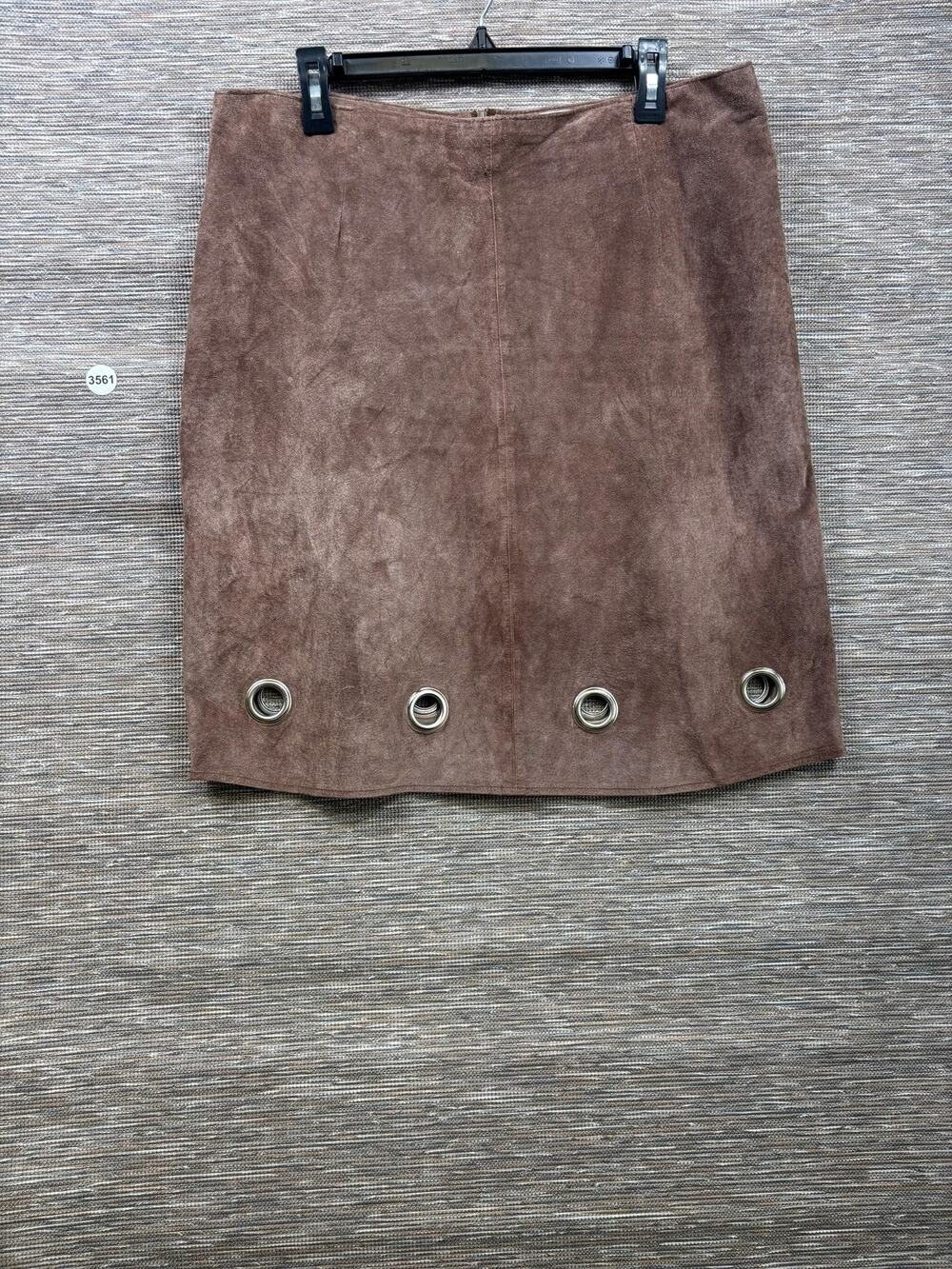 Sophie Chang Studio Skirt Womens Size 15 Brown Leather Pencil Grommet Hem Lined